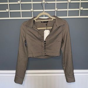NWT Houndstooth Button Up Crop